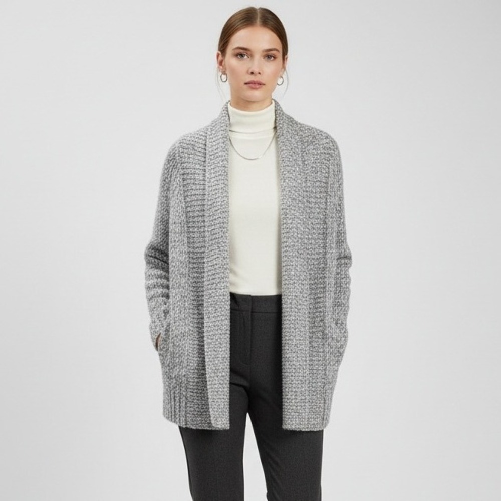 Talula Gray Marled Open Front Sweater Angora‎ Wool Cashmere Blend Cozy Cardigan